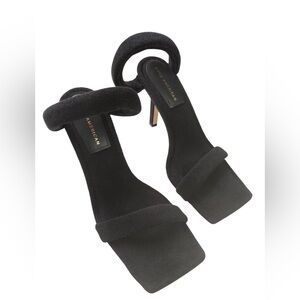 Good American Black Square Toe Sculptured Heel Sandals Size 11 Statement NIB